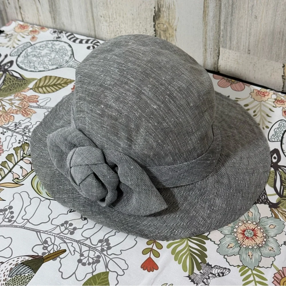 Ellen Tracy Gray Cloche Hat with Floral Accent